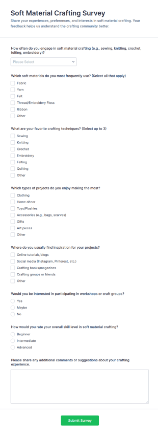 Soft Material Crafting Survey Form Template