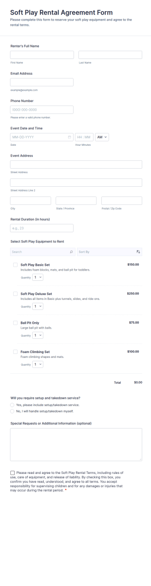 Soft Play Rental Agreement Form Template