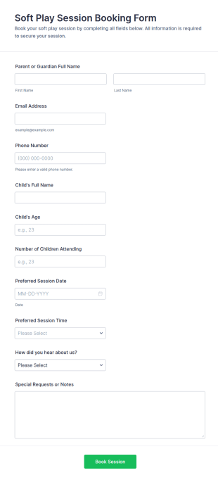 Soft Play Session Booking Form Template
