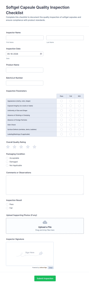 Softgel Capsule Quality Inspection Checklist Form Template