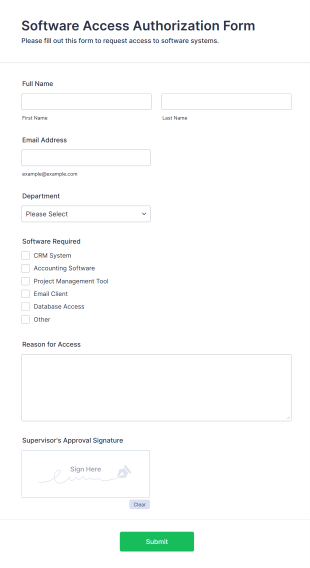 Software Access Authorization Form Template