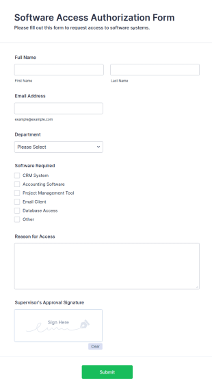 Software Access Authorization Form Template