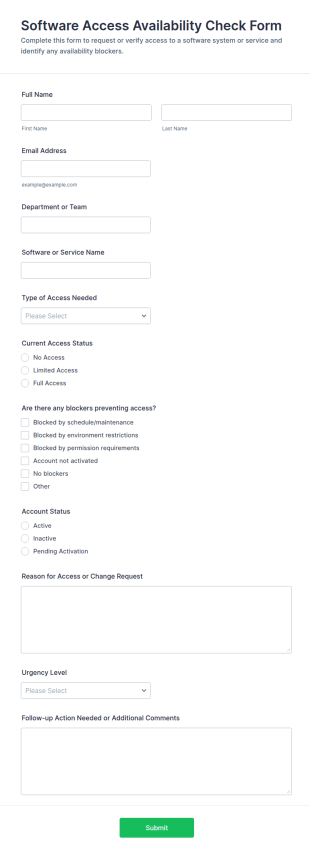 Software Access Availability Check Form Template