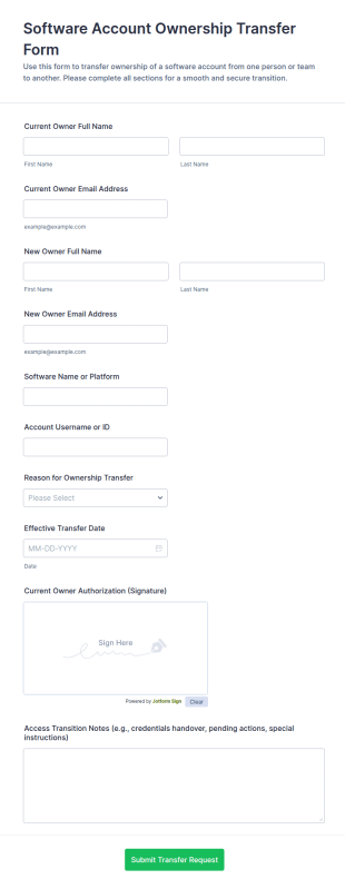 Software Account Ownership Transfer Form Template