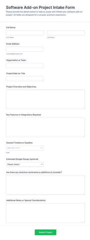 Software Add On Project Intake Form Template