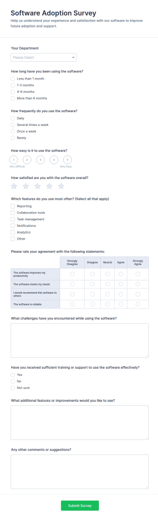 Software Adoption Survey Form Template
