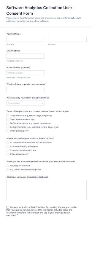 Software Analytics Collection User Consent Form Template