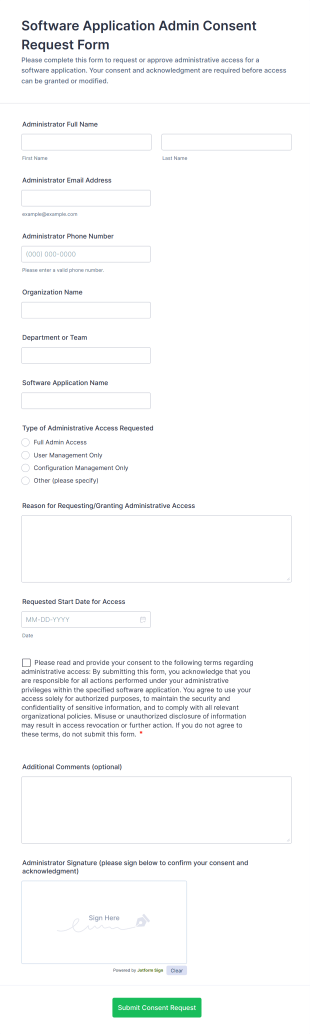 Software Application Admin Consent Request Form Template