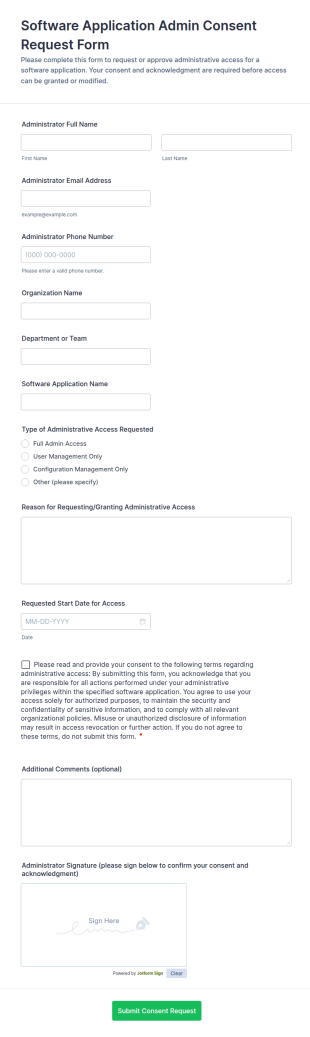 Software Application Admin Consent Request Form Template