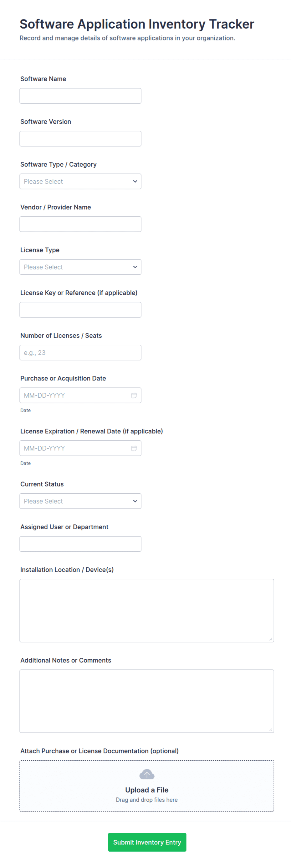 Software Application Inventory Tracker Form Template | Jotform