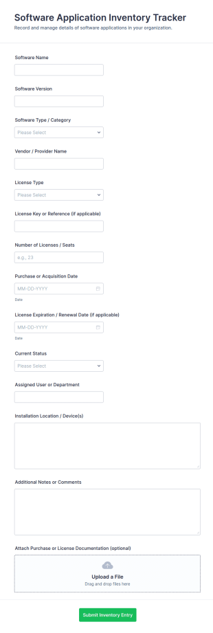 Software Application Inventory Tracker Form Template