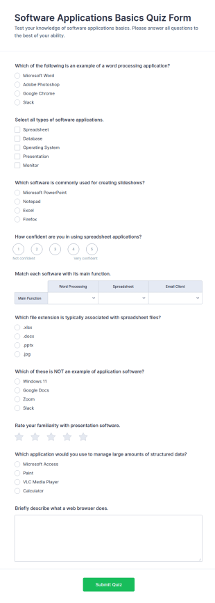 Software Applications Basics Quiz Form Template