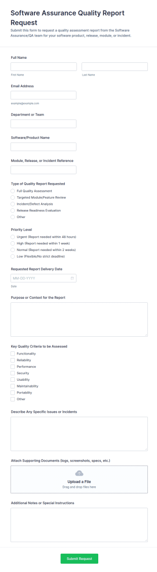 Software Assurance Quality Report Request Form Template