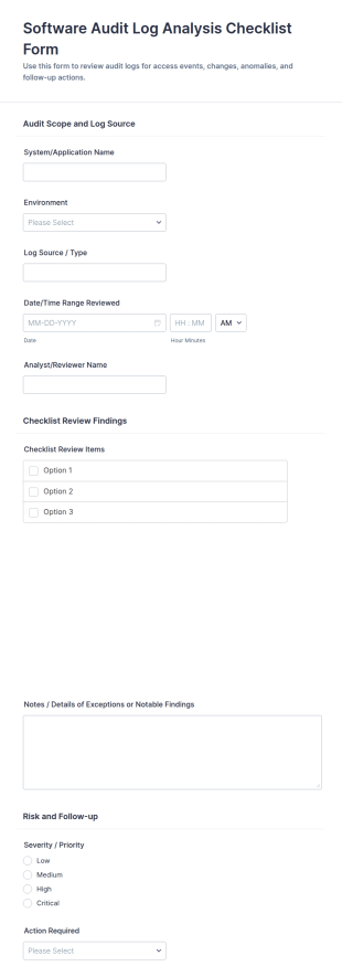 Software Audit Log Analysis Checklist Form Template