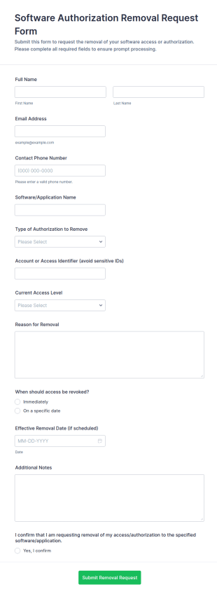 Software Authorization Removal Request Form Template