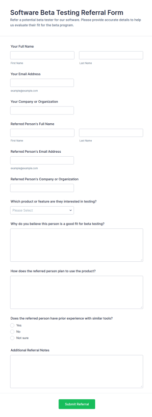 Software Beta Testing Referral Form Template