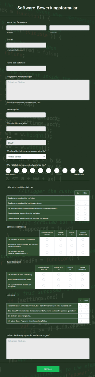 Software Bewertungsformular