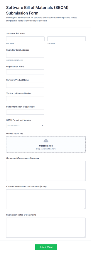 Software Bill Of Materials Submission Form Template