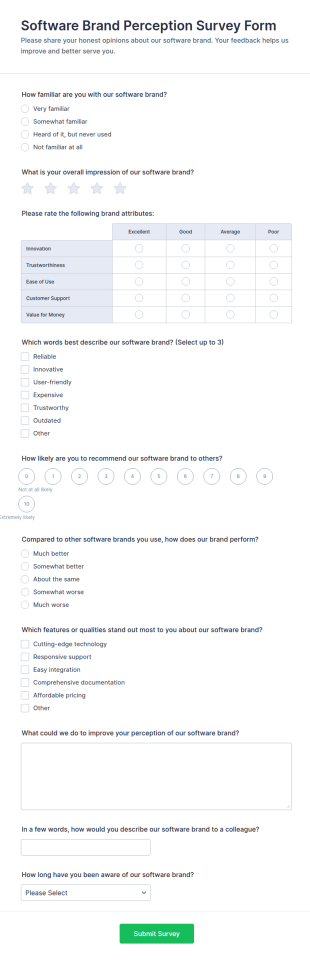 Software Brand Perception Survey Form Template