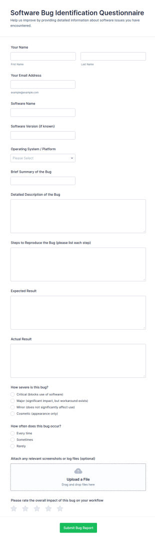 Software Bug Identification Questionnaire Form Template