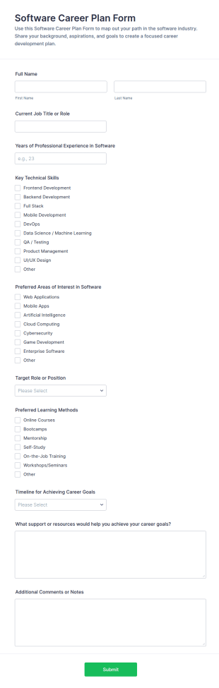 Software Career Plan Form Template