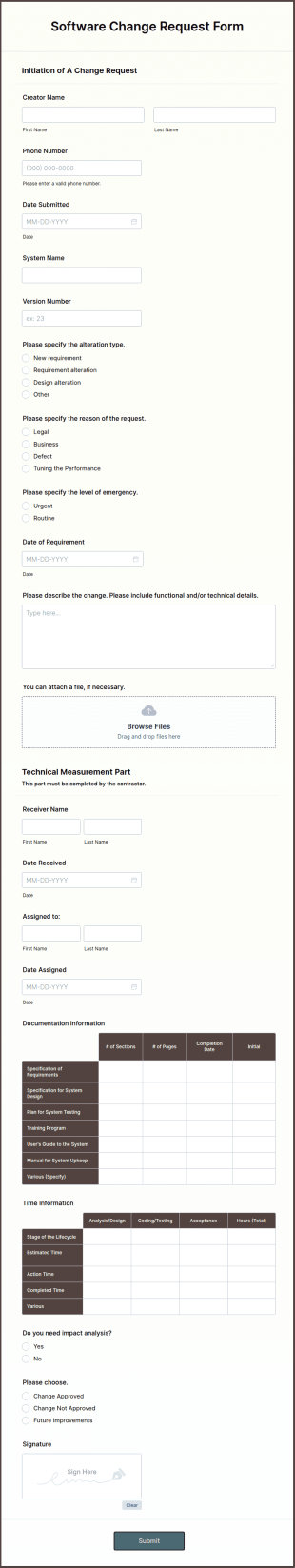 Software Change Request Form Template