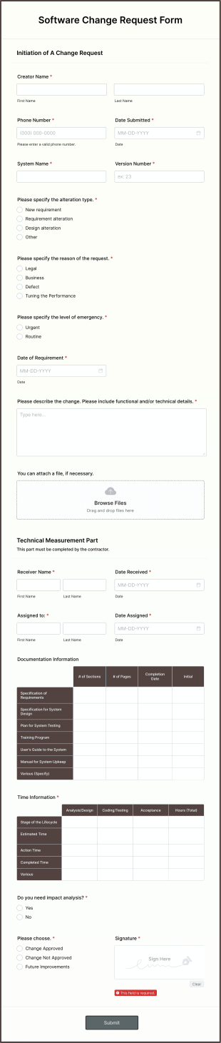 Software Change Request Form Template