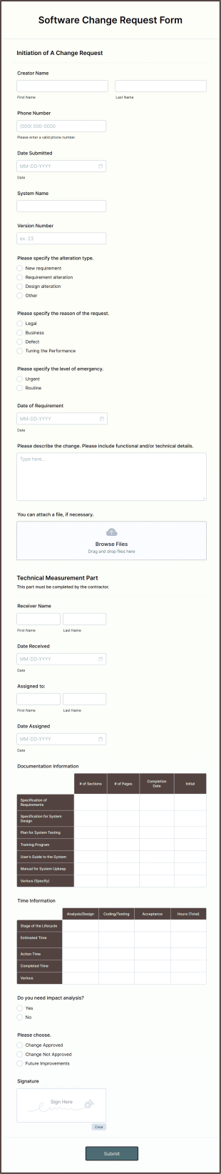 Software Change Request Form Template
