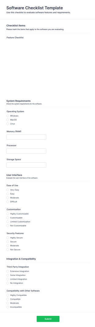 Software Checklist Template