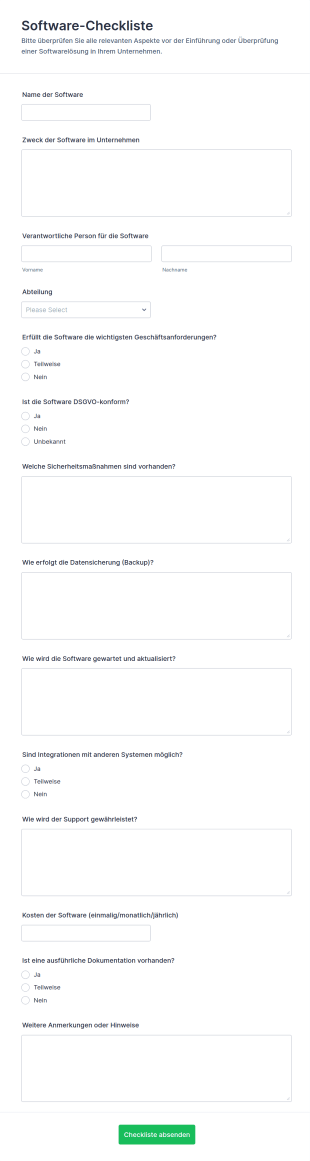 Software Checkliste Fragebogen