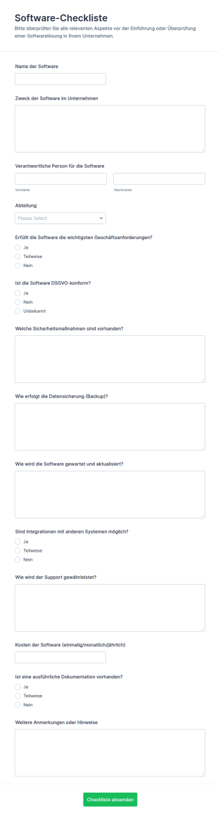 Software Checkliste Fragebogen