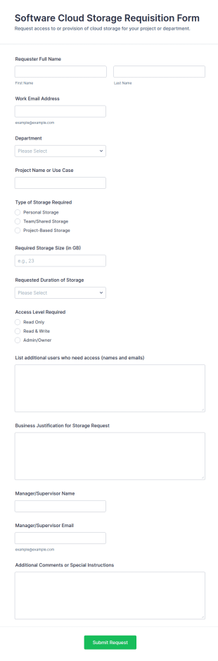 Software Cloud Storage Requisition Form Template