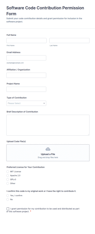 Software Code Contribution Permission Form Template