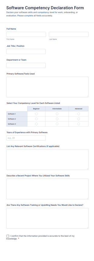 Software Competency Declaration Form Template