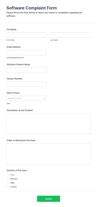 Software Complaint Form Template