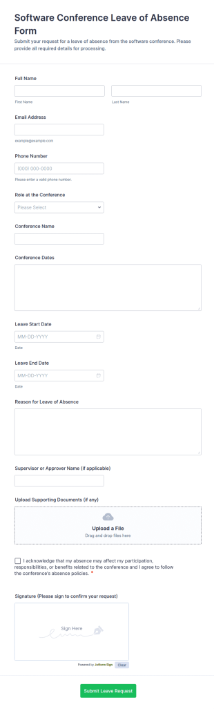 Software Conference Leave Of Absence Form Template