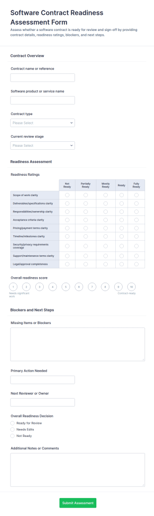 Software Contract Readiness Assessment Form Template