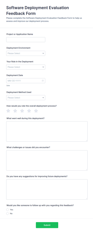 Software Deployment Evaluation Feedback Form Template