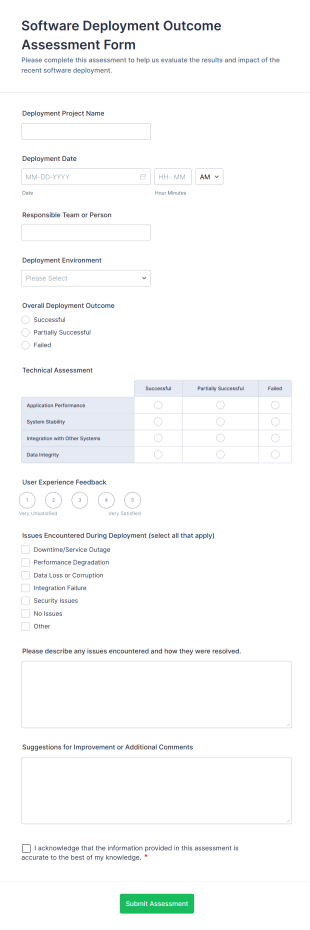 Software Deployment Outcome Assessment Form