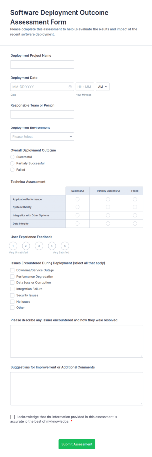Software Deployment Outcome Assessment Form Template