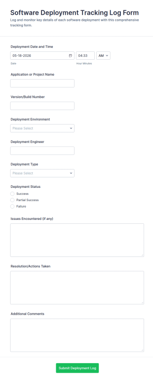 Software Deployment Tracking Log Form Template