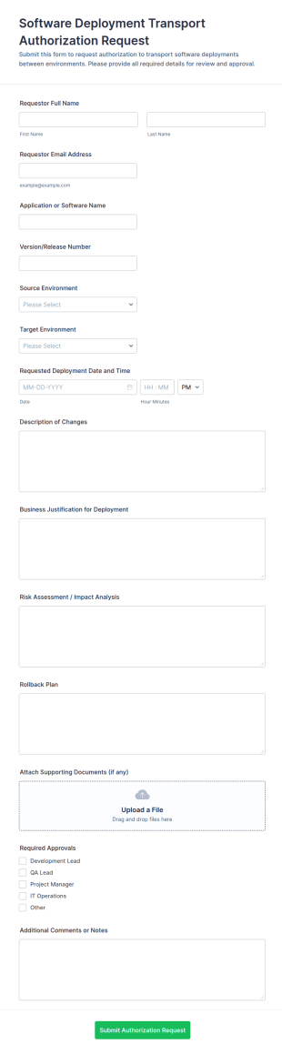 Software Deployment Transport Authorization Request Form Template