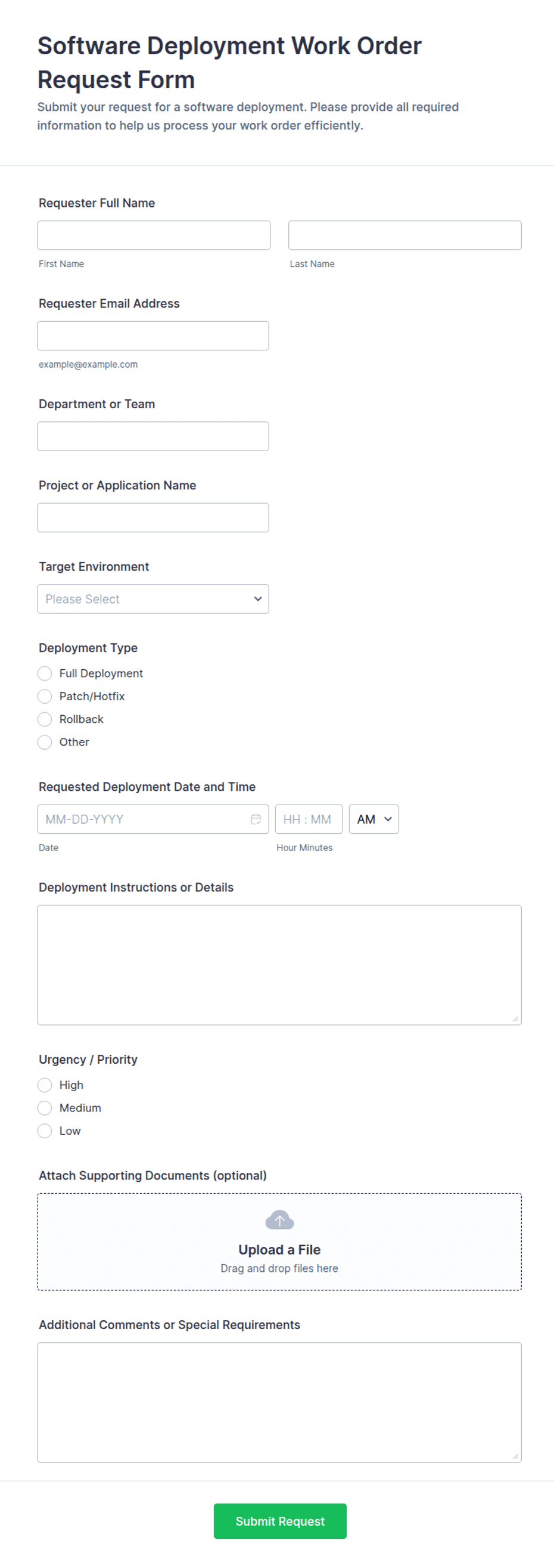 Software Deployment Work Order Request Form Template | Jotform