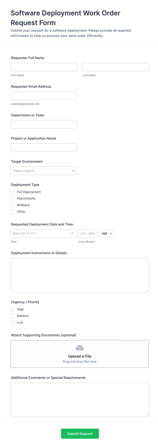 Software Deployment Work Order Request Form Template