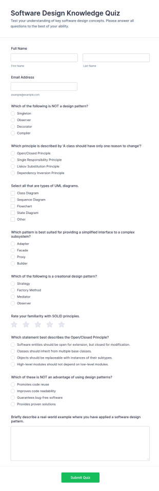Software Design Knowledge Quiz Form Template