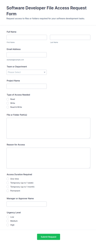 Software Developer File Access Request Form Template