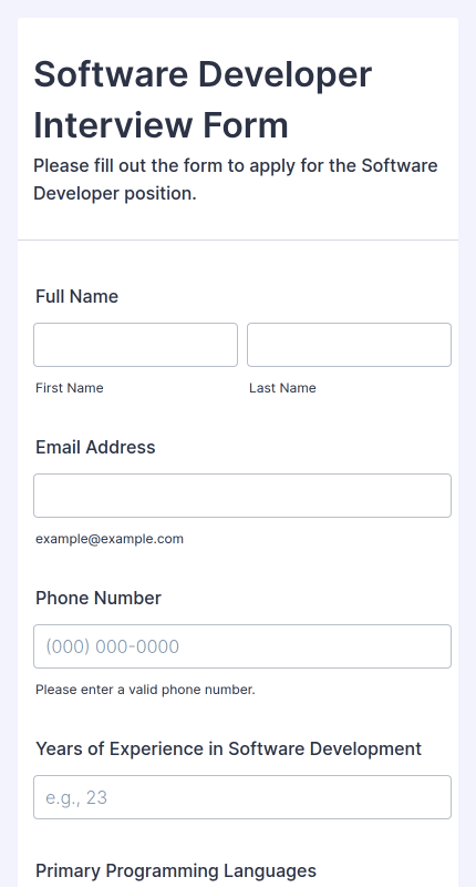 Software Developer Interview Form