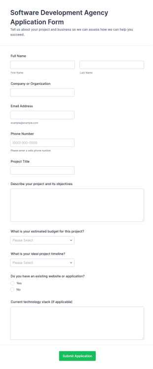 Software Development Agency Application Form Template