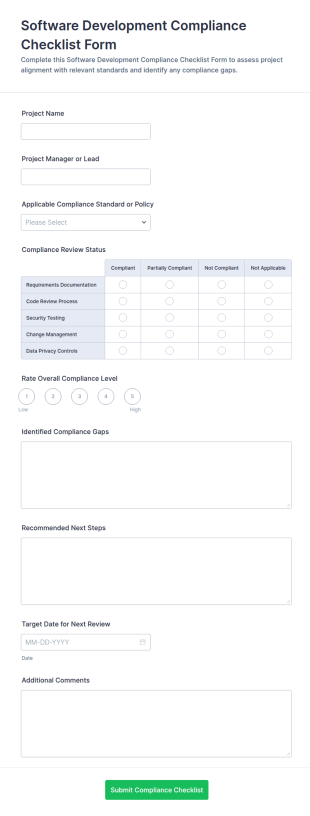 Software Development Compliance Checklist Form Template