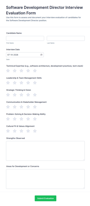 Software Development Director Interview Evaluation Form Template